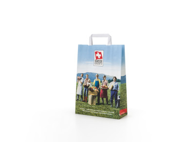 Shopping bag 26x11x38 H - Carta patinata 120 gr. - vernice di protezione - Stampa quadricromia - maniglia carta piatta