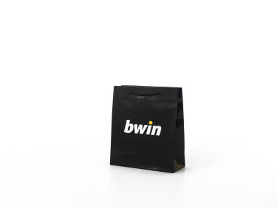 Shopper bag personalizzata 27x10x40 H - Carta patinata 140 gr. - plastifica lucida - Stampa 2 colori fondo pieno - maniglia corda cotone nera