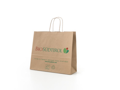 Shopping bag carta personalizzata 36x12x31 H - Carta Avana Riciclata 100 gr. - Stampa 3 colori - maniglia ritorta avana