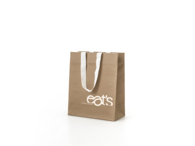 Shopper bag personalizzata 25x12x31 H - Carta Kraft Bianco 170 gr. - Stampa 2 colori fondo pieno - maniglia fettuccia gros grain cm 3x50