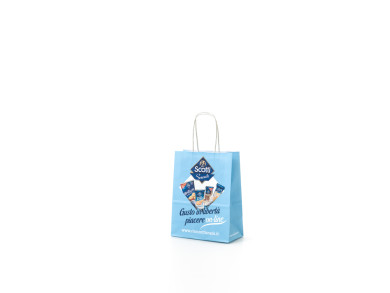 Shopper bag 15x8x20 H - Carta Kraft Bianco 100 gr. - Stampa quadricromia &nbsp;fondo pieno - maniglia in carta ritorta