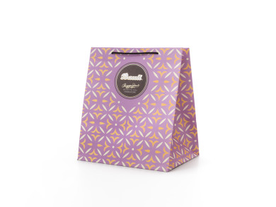 Shopping bag personalizzata 35x28x41 H - Carta KB 170 gr. - Stampa Quadricromia fondo pieno + oro a caldo - maniglia corda cotone cm 50