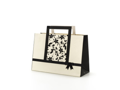 Shopping Bag sagomata 35x15x24 H - Carta patinata 140 gr. + plastifica opaca - Stampa 2 colori fondo pieno + nero UV - maniglia sagomata