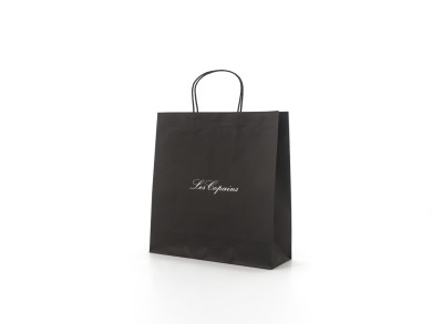 Shopping bag 38x13x31 H - Carta Kraft Bianco 120 gr. - Stampa 1 colore fondo pieno - maniglia carta ritorta rivestita in cotone nero